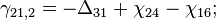 \gamma_{21,2} =  - \Delta_{31} + \chi_{24} - \chi_{16};